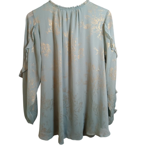 Lauren Conrad Plus 2X Sage Green Gold Floral Print Ruffle Neck Blouse Top - Picture 5 of 9
